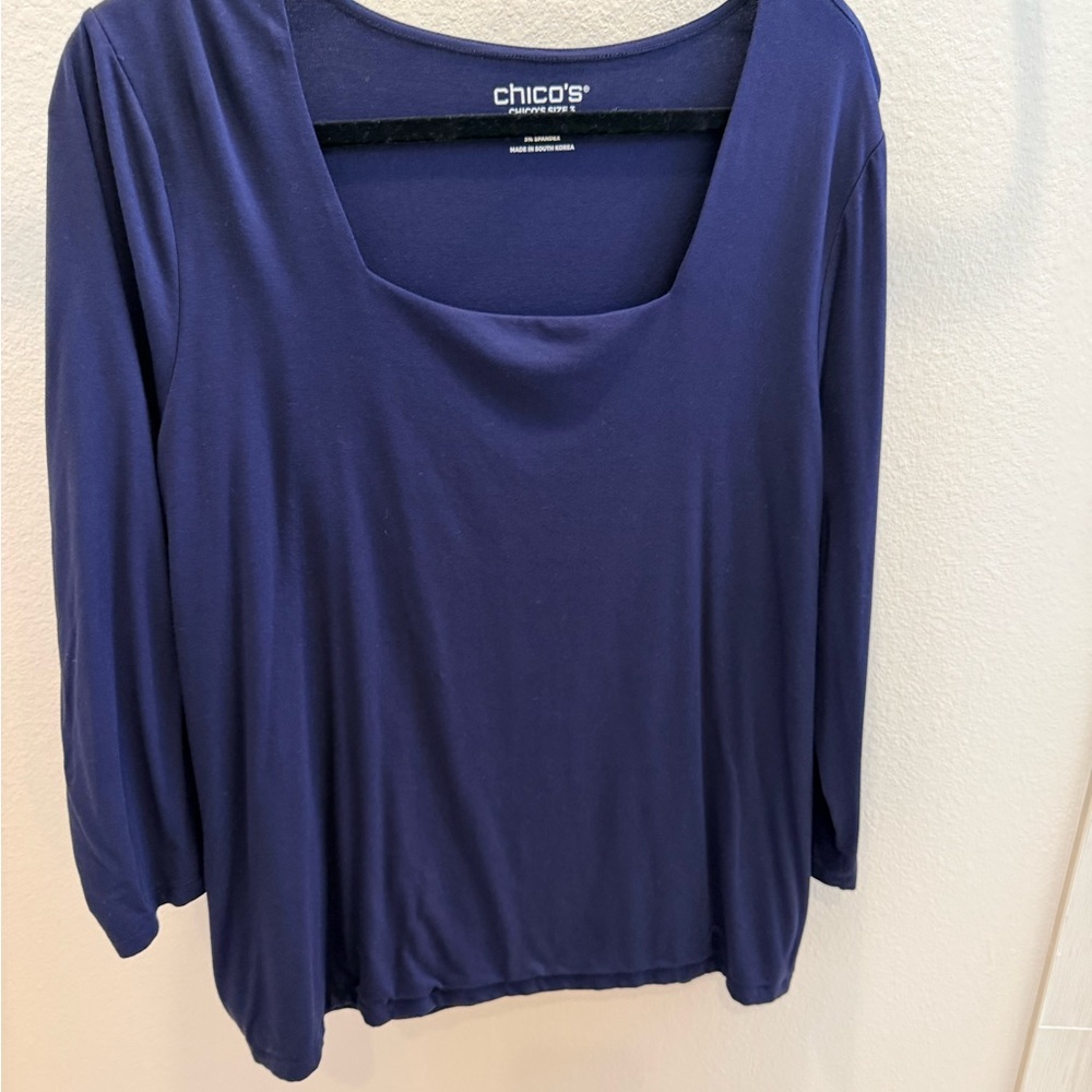 Chico's Deep Blue 3/4 Sleeve Top Size 3